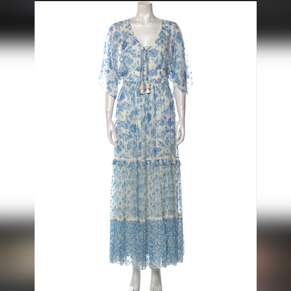 NWOT Silk HEMANT & NANDITA Blue Floral Maxi Dress